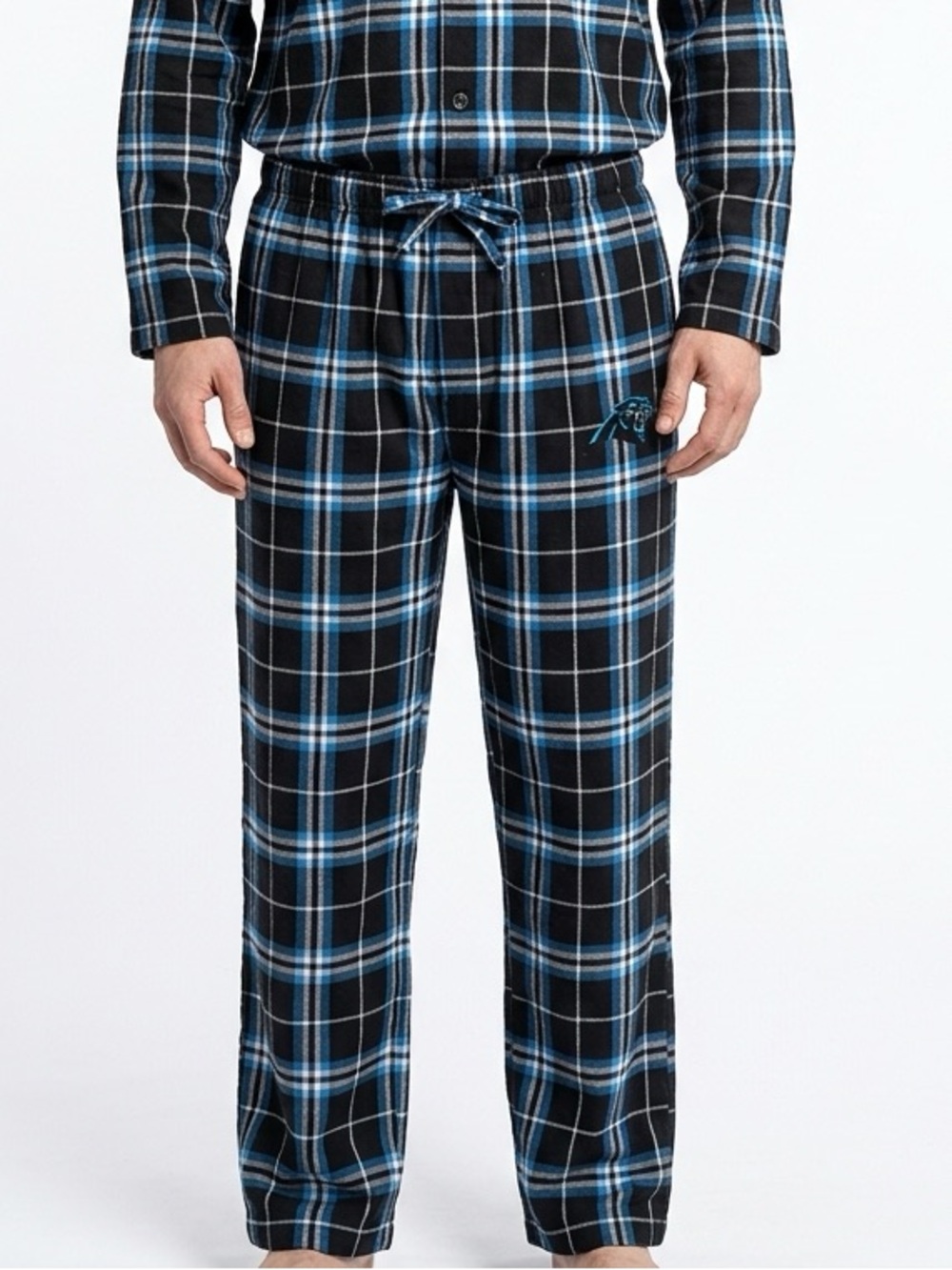 NFL TEAM APPAREL | Carolina Panthers Plaid Flannel Pajama Pants Sleep Drawstring